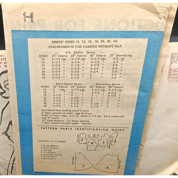 Vintage Hoards Dairyman Printed Dress Pattern 9391 For Misses Size14 - Picture 2 of 2